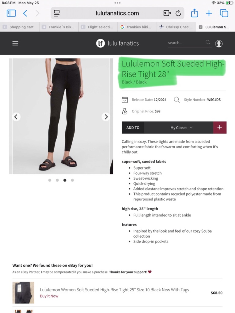 Lululemon soft suede high rise tight leggings with pockets. Size 10. 2024 - Picture 8 of 8